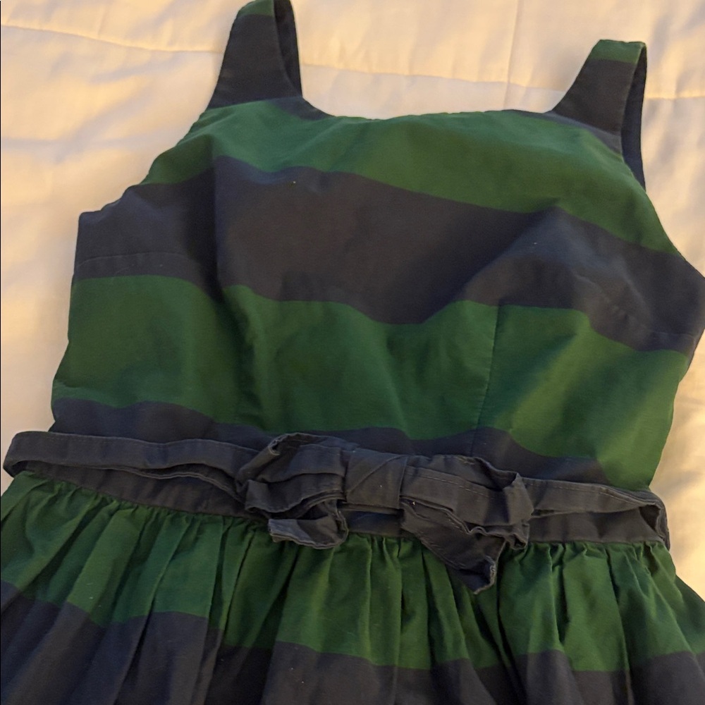 Abercrombie & Fitch Navy/Green Striped Girls Formal Dress With Waist Bow Size 10 - Picture 5 of 10